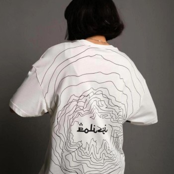 Kadın Bisiklet Yakalı Sırt Baskılı  Kısa kol Oversize T-Shirt - Beyaz
